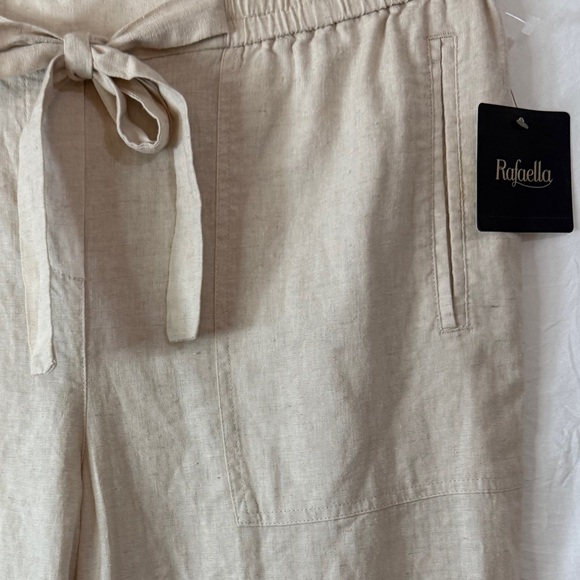 Rafaella Beige Classic Higher Rise Wide Leg Comfort Waist Linen Pants - Picture 2 of 7